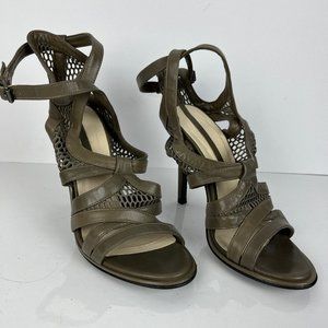 Zara Woman Sandal Size 7.5 Gray Open Toe High Heel 4.5 in Gladiator Style Spain